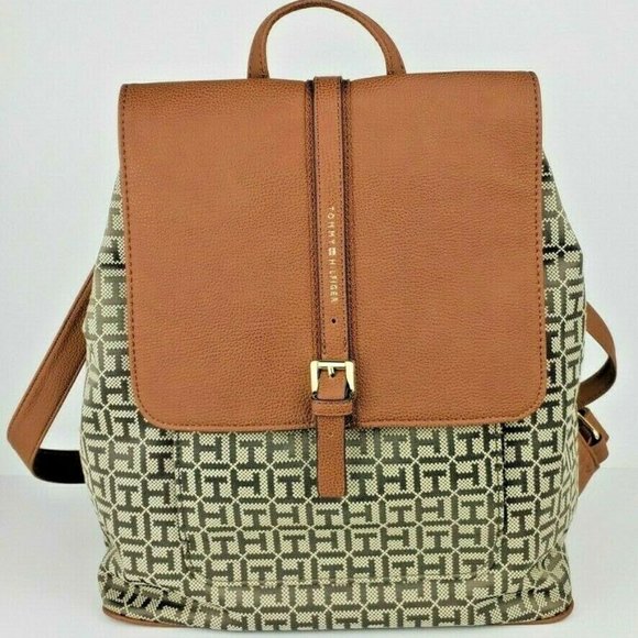 Tommy Hilfiger Handbags - Tommy Hilfiger Brown Large Backpack Jacquard Signa